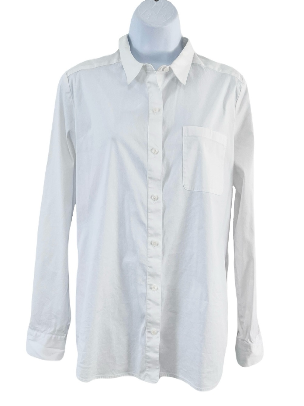 Halogen White Stretch Cotton Long Sleeve Button Down Top, Size M